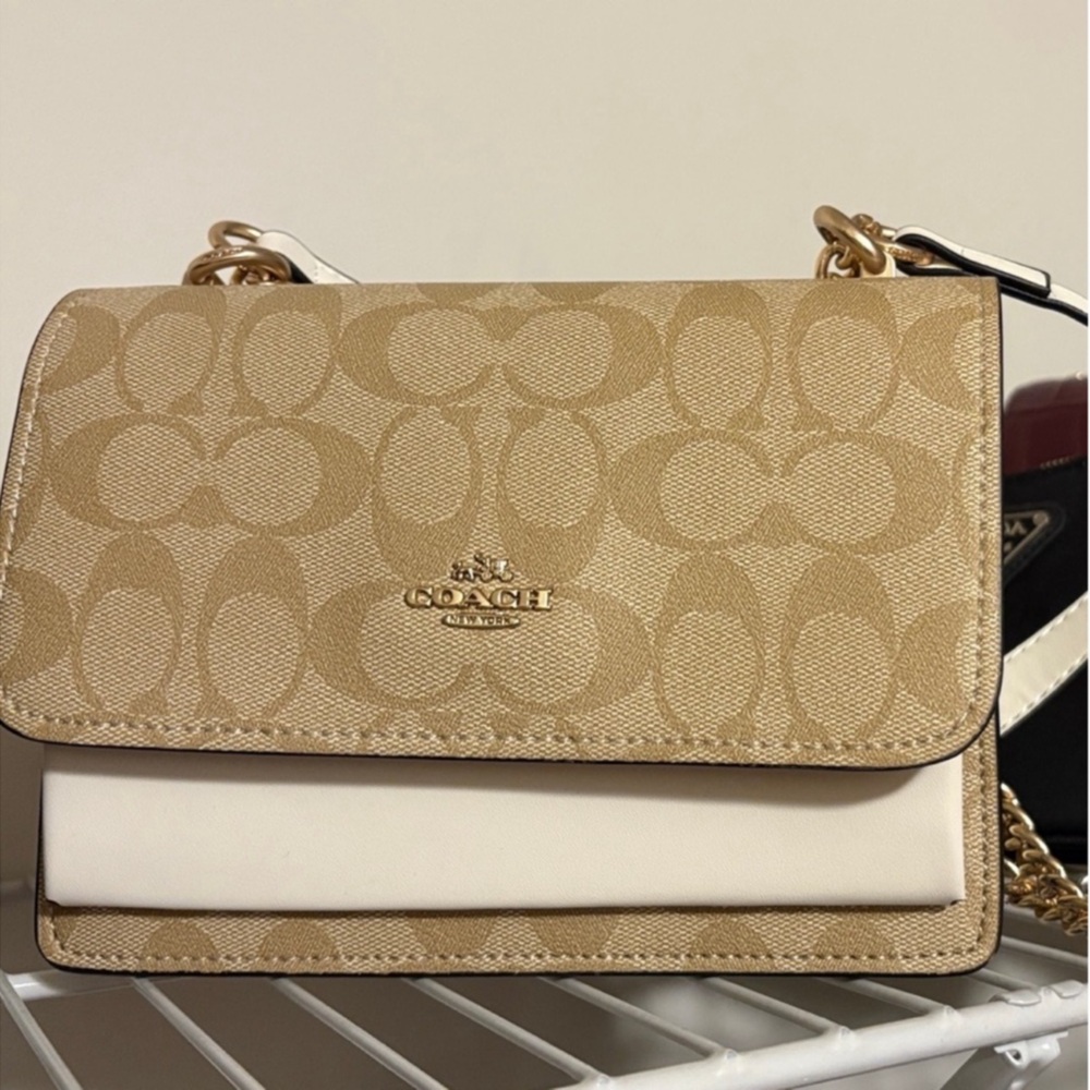 Coach Beige Suede Interior Handbag with White Leather Patch